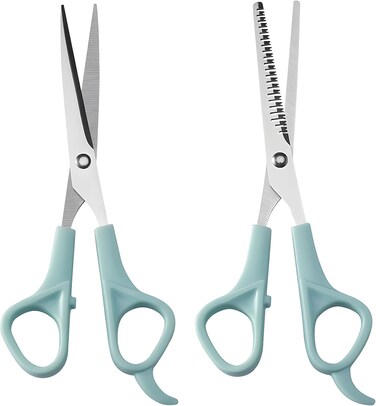 Hair Cutting Scissors and Thinning Shears, 2 Pack 6 inch Professional Stainless Steel Barber Scissors with Sharp Blades, Ergonomic Hairdressing Scissors for Men Women Kids and Pets Hair