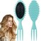Curly Hair Brush Boar Bristle Curl Defining Brush - Unique Trident Handle Design for Wet/Dry Hair Styling &amp; Massage - Green