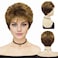 GNIMEGIL Golden Brown Wigs Short Curly Hair with Bangs Daily Party Wigs for White Women Wig Costume Natural Looking Synthetic Wig(Golden Brown)