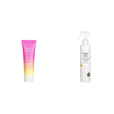 Pacifica Beauty Pineapple Swirl Curl Defining Cream, 4 Fl Oz &amp; Coconut Milk Detangle Elixir Detangler Spray, Leave In Conditioner