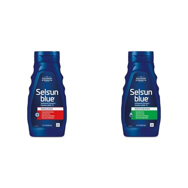 Selsun Blue Anti-Dandruff Shampoos Bundle with Medicated 11 fl oz &amp; Moisturizing 11 fl oz, Maximum Strength Selenium Sulfide 1%