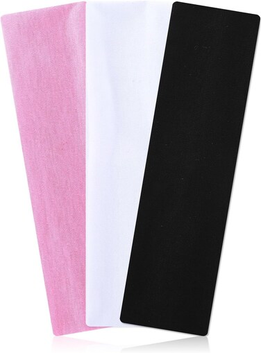 Mabor 3PCS Headbands for Women Non Slip Elastic Sweat Hairbands Sports Aesthetic Hair Bands Soft Cloth Fabric Stretchy Headband for Workout Yoga Running(Black, Pink, White)
