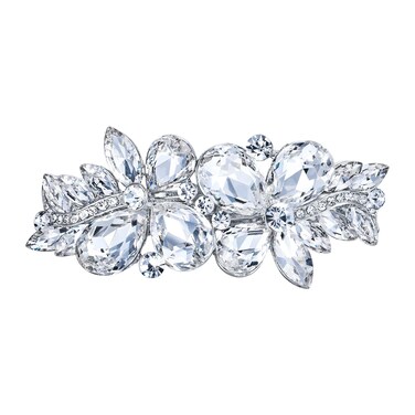 EVER FAITH Austrian Crystal Art Deco Flower Leaf Teardrop Hair Barrette Clip Clear Silver-Tone