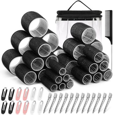 56 Pcs Hair Rollers Set for Blowout Look Long Hair, 30Pcs Rollers Hair Curlers in 5 Sizes with 24 Pcs Hair Clips and Storage Bag for Long Medium Short Hair Volume