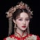Chinese Wedding Bride Hair Accessory Chinese Crown Wedding Hair Accessories Red Flower Floral Beaded Flapper Headband Jeweled Bridal Wedding Tiara