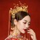 Chinese Wedding Bride Hair Accessory Chinese Crown Wedding Hair Accessories Golden Flower Floral Beaded Flapper Headband Jeweled Bridal Wedding Tiara