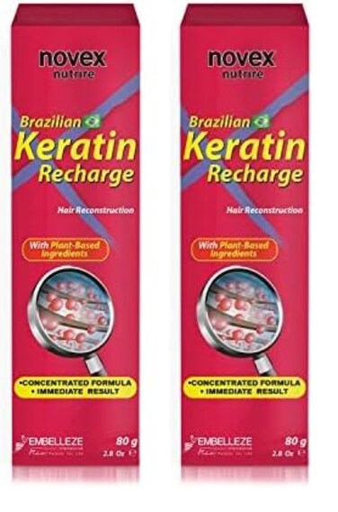 NOVEX Keratin Recharge Leave In Conditioner, Reconstructive Keratin, Frizz Control and Damage Repair, 2.8 Oz (Pack of 2)