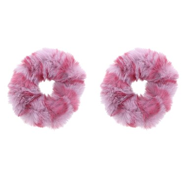 Small Two Tone Fur Scrunchies - Set of 2 (Mauve)