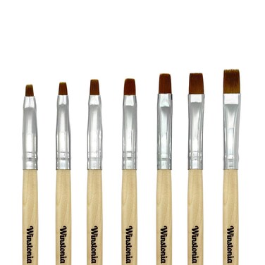FLAT Gel Nail Brush Set 7 Pcs Size 2,4,6,8,10,12,14 - Nail Tips Builder &amp; Overlay, Sculpting, Poly Gel, and Extensions - Flat Shape Brushes Manicure Painting Pens