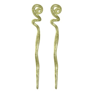 Womens 6.25 inches Long Yellow Twirl Hair Sticks with Glitter and Diamonds Chopsticks - Set of 2
