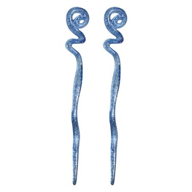 Two Blue Twirl Hair Sticks with Glitter and Diamonds Chopsticks for Women - Set of 2