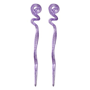 Women's Purple Twirl Hair Sticks with Glitter and Diamonds Chopsticks 6.25 inches Long - Set of 2