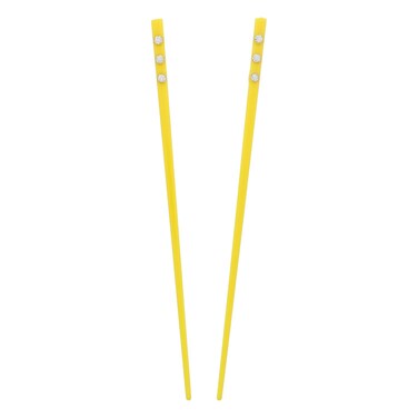 Set of 2 Hair Sticks with 3 Diamonds Chopsticks - Yellow