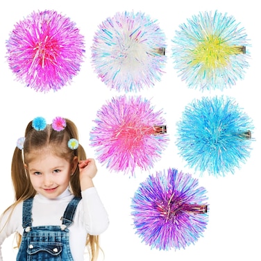 Beaupretty Hair Clips, 6 Pieces Colorful Hair Clips with Fuzzy Pom Pom for Teens, Women, Girls