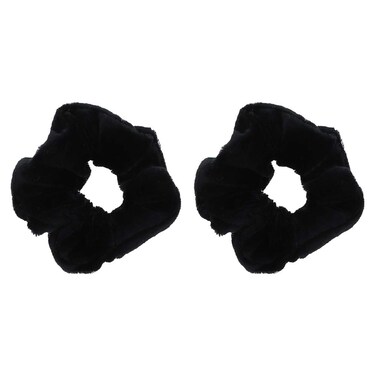 Motique Accessories Velvet Solid Scrunchies - Set of 2 - Black