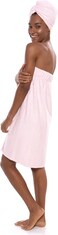 TexereSilk Women's Spa Towel &amp; Head Wrap Set - Modal &amp; Organic Cotton Blend (Barely Pink, 2X/3X)