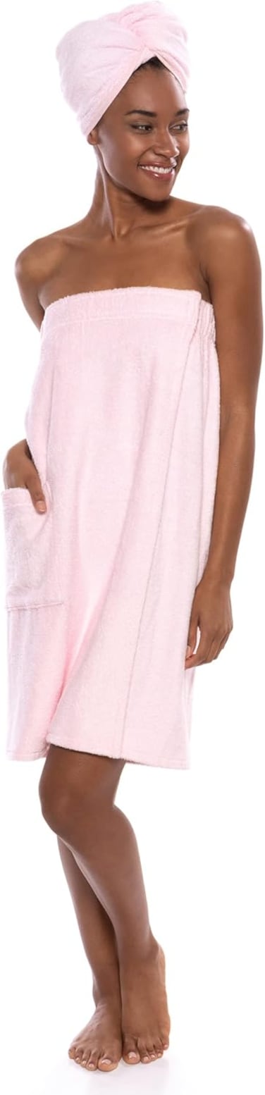 TexereSilk Women's Spa Towel &amp; Head Wrap Set - Modal &amp; Organic Cotton Blend (Barely Pink, 2X/3X)
