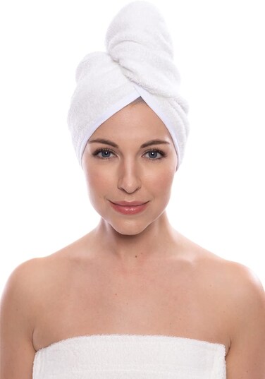 Texere Women's Viscose from Bamboo and Cotton Terry Spa Hair Towel - Quick Dry, Absorbent and Lightweight Hair Wrap Towel with Loop and Twist Closure(Tya, Natural White, U)