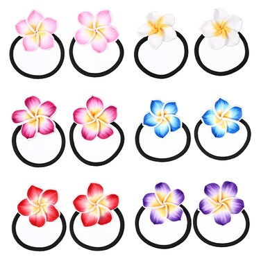 Beaupretty 12 Pieces Plumeria Hair Ties Plumeria Hair Ropes Hawaiian Flower Hair Ties Elastic Hair Bands for Women and Girls