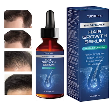 Hair Growth Serum, 5% Minoxidil, With Biotin &amp; Glycerin, for Men's Beard &amp; Women's Hair Regrowth, Anti Hair Loss Treatment, Make Hair Stronger Thicker Longer, 1 fl oz (30 ml)