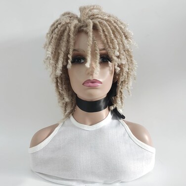 Dreadlock Wigs for Women and Men, Short Braided Wig Ombre Blonde Color Afro Curly Twist Braiding Crochet Wigs Glueless Synthetic Heat Resistant Hair Wig (T27/613)
