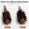 Round Boar Bristle Hair Brush with Wooden Handle Ideal for Styling Medium to Long Hair Thick, Fine, Curly, Or Straight Hair, Enhances Volume and Shine, Brown