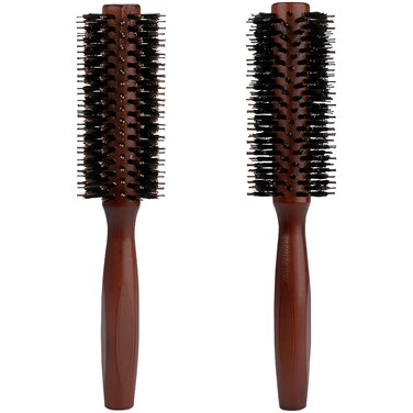 Round Boar Bristle Hair Brush with Wooden Handle Ideal for Styling Medium to Long Hair Thick, Fine, Curly, Or Straight Hair, Enhances Volume and Shine, Brown