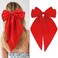 Velscrun Hair Bows for Women Girls Red Silky Satin Large Coquette Hair Bow Oversized Hair Ribbons Big Hair Bows Clip Long Tail Bowknot Hair Barrettes Halloween Christmas Hair Accessories