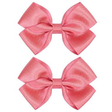 Tiny 3 Inch Glitter Hair Bows Clips - Lined Boutique Alligator Hairpin for Baby Girls, Toddlers, and Little Teens - Kids Barrettes Set of 2 Small Stylish (Hot Pink)