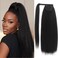 Long Yaki Straight Ponytail for Women 24 Inches Wrap Around Magic Paste Yaki Straight Pony Tail Clip in Synthetic Thick Kinky Straight Ponytail hair Extension UAmy hair(1B Black)