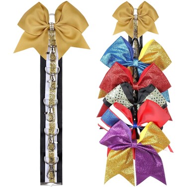 Oaoleer Cheer Bow Holder for Teen Girls High School College, Sports Holder for Cheerleading Backpack Bag, Hair Accessories, Gold (5 Clasp)