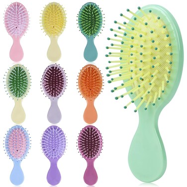 TKOnline 10 Pack Small Hair Brush Air Cushion Hairbrush Travel Detangling Brush Oval Scalp Massage Combs Mini Wet Hair Brush for Women Girls