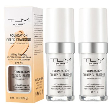 2PCS TLM Colour Changing Foundation - Flawless Coverage, Lightweight Formula, Adapts to Skin Tone, Hides Wrinkles &amp; Lines, Hydrating &amp; Long-Lasting, BB Cream Makeup Base Concealer Cover