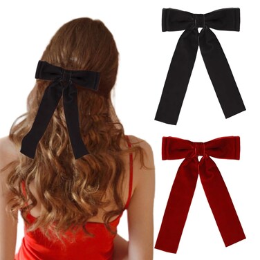 Velvet Hair Bows for Women Bow Hair Clips Cute Hair Ribbons Girls Ribbon Bows for Hair BowKnot Barrettes Velvet Hair Bow Clips 2PCS Fashion Hair Accessories for Women, Black Red Hair Bows