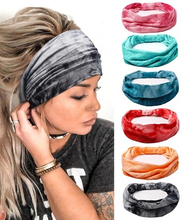 Tobeffect Headbands for Women African Wide Tie Dye Knotted Hairbands Workout Yoga Sport Head Wraps Hair Accessories 6 Packs