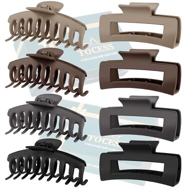 TOCESS 8 Pack Neutral Big Hair Claw Clips for Women Large Claw Clip for Thin Thick Curly Hair 90's Strong Hold 4.33 Inch Nonslip Matte Jumbo Hair Clips