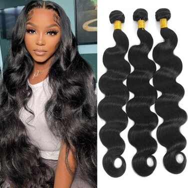 Brazilian Body Wave Bundles Human Hair 3 Bundles Body Wave 24 26 28 Inch 100% Unprocessed Virgin Human Hair Weave Bundles Mixed Length Natural Black Human Hair Extensions