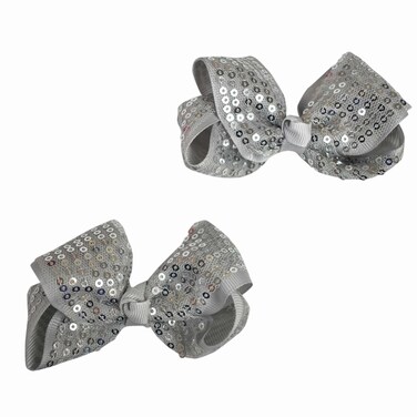 NYFASHION101 Toddlers' Girls' Smooth Grosgrain Ribbon Bow Alligator Clip, Sequin Silver