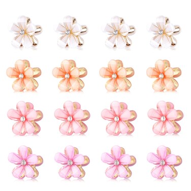 CWJCYTNSN Small Crystal Flower Hair Claw Clips, 0.8" Mini Metal Bangs Pins for Thick Curly Hair - 16PCS Hair Accessories for Women &amp; Girls