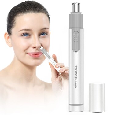 TOUCHBeauty Ear Nose Hair Trimmer for Women Men,16000RPM Painless Nose Clippers Metal Cover, Safe Cutter System, Mini Pen-Sized, Battery Powered White TB-0656W