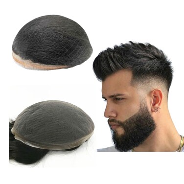 Toupee For Men Hair Pieces Soft Swiss Lace 10x8" Men Toupee Human Hair Replacement System for Men Hair Prosthesis Men Hair Patch Units Implant for Men Natural Hair Pieces (#1B Off Black)