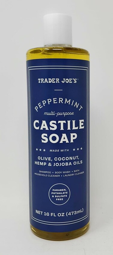 Trader Joe's Peppermint Multi-Purpose Castile Soap Made With Olive, Coconut, Hemp, and Jojoba Oils 16 fl oz/434 ml (Pack of 1)