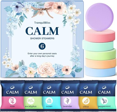 Shower Steamers 6 Count, Shower Steamers with Natural Ingredients, 6 Different Scents &amp; Individually Wrapped, Christmas and Birthday Good Option for Her, Mom, Friends