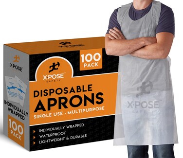 Xpose Safety Plastic Disposable Aprons for Cooking Individually Packaged Durable 1 Mil Waterproof Polyethylene 24" x 48
