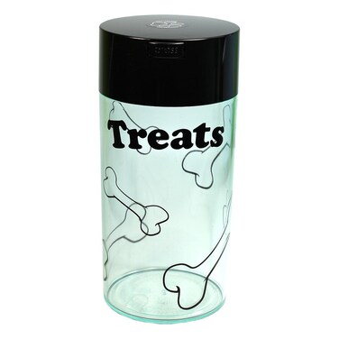 Pawvac 24 Ounce Vacuum Sealed Pet Food Storage Container; Black Cap &amp; Clear Body/Black Treats