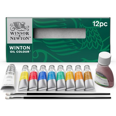 Winsor &amp; Newton Winton Oil Color Paint, Studio Set, 10 x 37ml Tubes, Blue,Red,White, 12 Piece Set