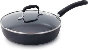T-Fal Experience Non Stick Fry Pan w/Lid 10 Inch, Induction, Oven Broiler Safe 400F, Compatible with All Cooktops, Cookware, Deep Frying Pan, Cooking Skillet, Pots and Pans, Dishwasher Safe, Black