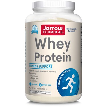 Jarrow Formulas Whey Protein With 18 g of Protein, 3.8 g of BCAAs, &amp; Glutamine, Dietary Supplement for Muscle Function &amp; Recovery Support, 32 oz Vanilla Flavored Powder, Approximately 36 Day Supply