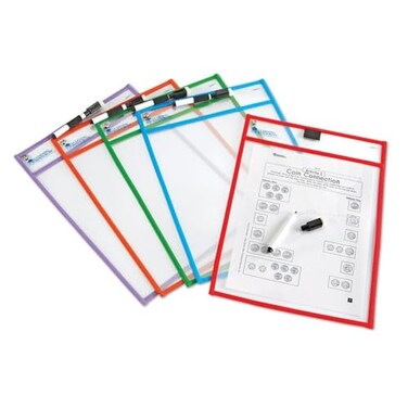 Learning Resources Write and Wipe Pockets, 5 Colorful Classroom Dry Erase Pockets, Ages 3+