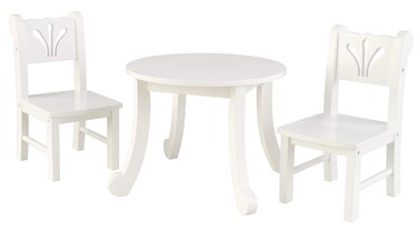 KidKraft Wooden Queen-Anne Style Lil' Doll Table &amp; Chair Set for 18-Inch Dolls - White, Gift for Ages 3+